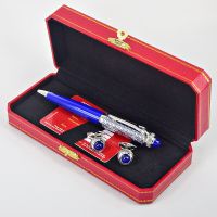 PPS Roadster de CT Luxury Classic Blue Circle Pattern Covered Lacquer Barrel Ballpoint Pen Silver Trim Writing Smooth Stationery Pens