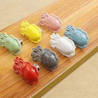 Octopus Sea Animal Ceramic Handle Cabinet Drawer Wardrobe Door European Color Single Hole Knobs and Handles Desk Drawer Pulls