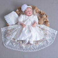 3Pcs Set Baby Girl Baptism Dress Infant Girl Christening Gown Embroidered Lace Newborn 1 Year Birthday Party Gown 0-24 Months