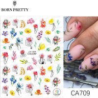 BORN PRETTY 1ชิ้นดอกไม้เล็บโอนฟอยล์ที่มีสีสันเต็มห่อเล็บสติกเกอร์รูปลอกตกแต่ง DIY เล็บเครื่องมือ