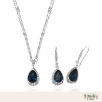 Jewelry Buffet Montana crystal Crescent Drop Set Sterling Silver 925 with Montana crystal and White CZ