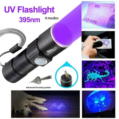 Ultraviolet Flashlight USB Rechargeable Lamp 3 Mode Powerful Torch Telescopic Zoom Light Blacklight Mini LED 395nm UV Flashlight Rechargeable Flashlig