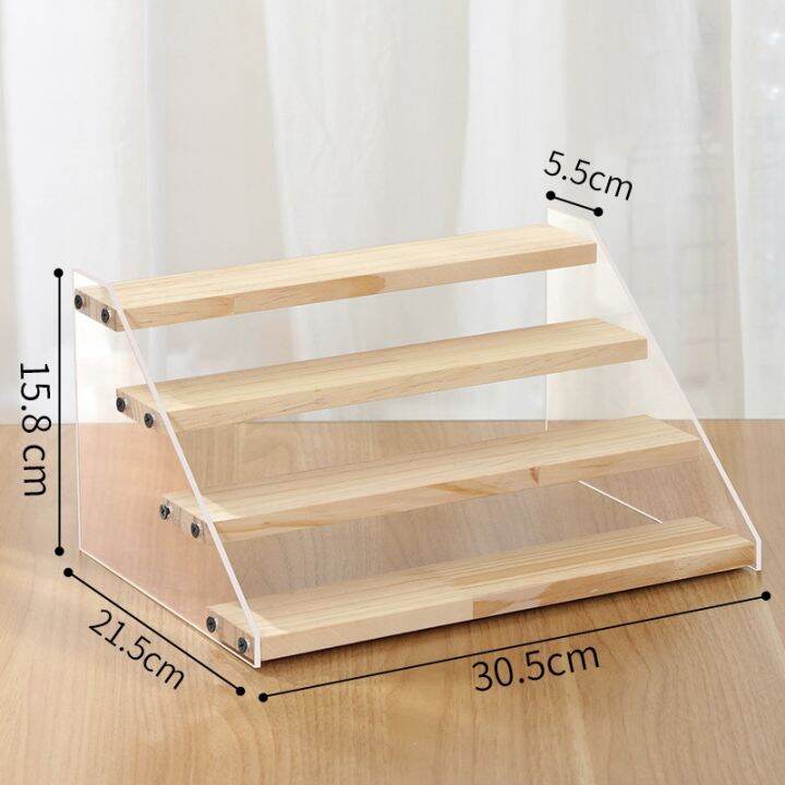 acrylic-amp-wood-display-stand-4-step-clear-display-riser-wood-shelf-for-displaying-figures-jewelry-perfumes-stand