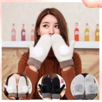 LULU Gifts Winter Warm Accessories Fur Ball Wool Mittens Cashmere Blend Women Gloves