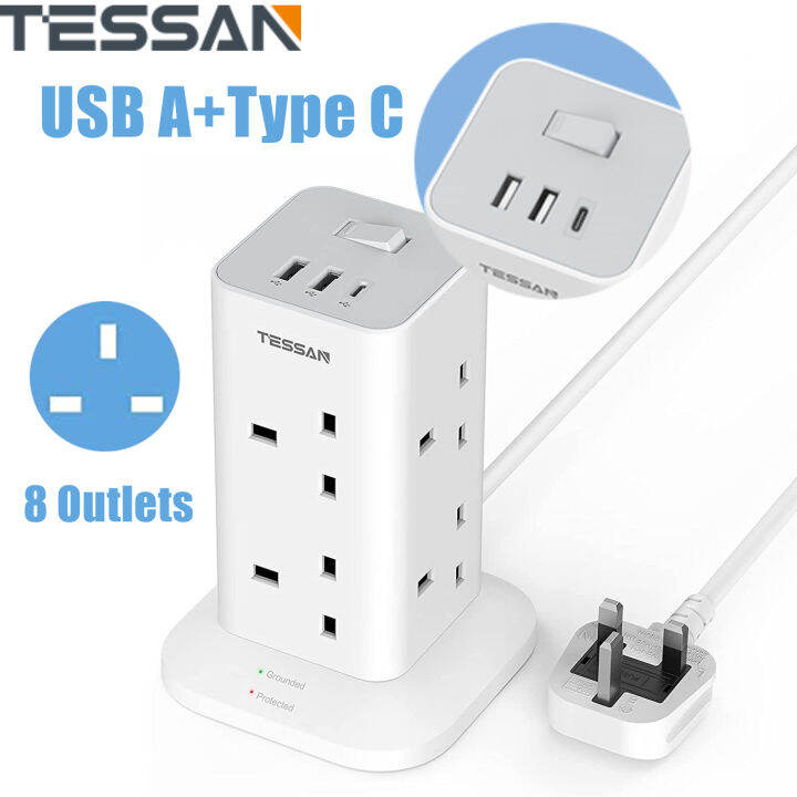 Type C Power Strip Tower 2M Extension Cord with USB Port( 1 USB C
