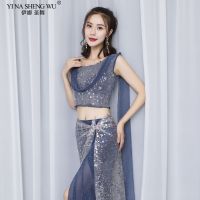 hot【DT】 3pcs Belly dance Practice Color Sequin Mesh Strapless Top 2 Hipscarf Performance Costume