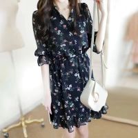 COD DSTGRTYTRUYUY summer dress women blue dress midi dress casual dress beach dress v neck dress dinner dress korean dress floral dress fairy dress elegant dress chiffon dress vintage dress prom dre