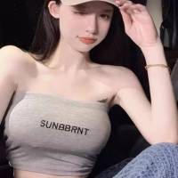 (SUN)เสื้อเกาะอกมีฟองน้ำในตัว ผ้ายืด ผ้านิ่ม ใส่สบาย ลายวินเทจ