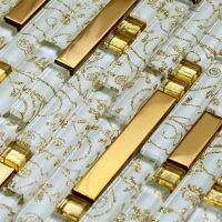 Gold Metal Strip Yellow Flower  Glass Shell Mosaic tile for restaurant store door frame kitchen bath shower wall brick tile Decorative Door Stops