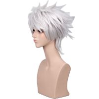 Anime Hatake Kakashi Short Cosplay Wig Silver White Heat Resistant Sythetic Hair Wigs For Men + Headband + Mask