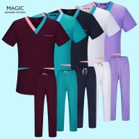 Short Sleeved Suits Lab Work Uniform Tops+pant Blocking Spa Uniform Wholesale Prices Health Workwear V-neck Color Costume Unisex