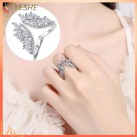 YESHE 1pc Bracelet or2pcs Ring เครื่องประดับอัญมณีอัญมณี ชุดแหวนกำไลข้อมือ ดีไซน์ปีกนางฟ้า สีขาวขาว กำไลข้อมือคริสตัล แฟชั่นสำหรับผู้หญิง รูปร่างปีก กำไลข้อมือกำไลข้อมือ สำหรับผู้หญิง