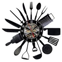 Cutlery Vinyl Record Wall Clock Modern Design Spoon Fork Decorative Kitchen Vintage Vinyl Clock Wall Watch Home Decor