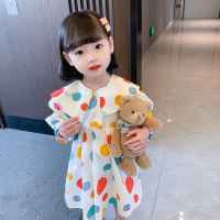 New Spring Colorful Dot Pattern Big Lapel Princess Dress Kids Casual Style for Children Toddler Girl Costume Flower Dresses