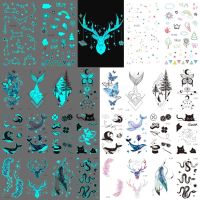 Blue Glow In Dark Constellation Temporary Tattoos For Adults Luminous Butterfly Feather Fake Tattoo Sticker Teens Whale Tatoos