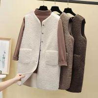 AFleece ฤดูใบไม้ร่วงยาวเสื้อกั๊กผู้หญิง Faux Fur เสื้อแขนกุด Casual กระเป๋าเสื้อ Waistcoat Overcoat Streetwear Lady OuterwearM