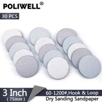 POLIWELL 30PCS 3 Inch 75mm Grit 60-1200 Aluminum Oxide White Sanding Discs Round Hook&amp;Loop Dry Sanding Paper for Wood Grinding Power Sanders