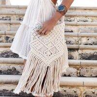 【CC】 Woven Handbag Knitted Beach Tassel Designer Crochet Fringed Shoulder Crossbody  Bolsos