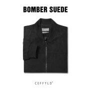 Áo Khoác Bomber Da Lộn Màu Đen Trơn CF, Chất Liệu Da Lộn, Mềm Mịn CEFFYLO