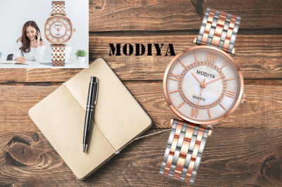 นาฬิกาข้อมมือแฟชั่นผู้หญิง Modiya นาฬิกาข้อมือควอทซ์สายสแตนเลสสําหรับผู้หญิงสวยหรู สินค้าพร้อมส่ง