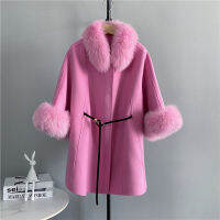 ZDFURS * High-End Double-Faced ผ้าขนสัตว์แคชเมียร์เสื้อขนสัตว์กลางความยาว Cuff Fox Fur Fur Coat ใหม่สไตล์เกาหลีฤดูหนาว