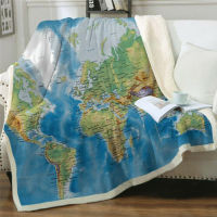 3D print world map Sherpa blanket sofa sofa velvet low blanket