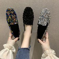 Girls Sparkle Loafers Women Sequin Slip-On Dress Shoes 2020 Designer pointed Toe Party Moccasins Female Glitter Flat Shoes