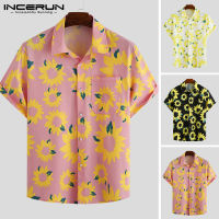 Beehoo INCERUN แขนสั้นสำหรับผู้ชายเสื้อแบบหลวมเสื้อลายพิมพ์ดอกไม้ฮาวาย