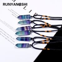 【cw】 1pc Fluorite single point hexagonal prism Pendant crystal fluorite Necklace health energy stone