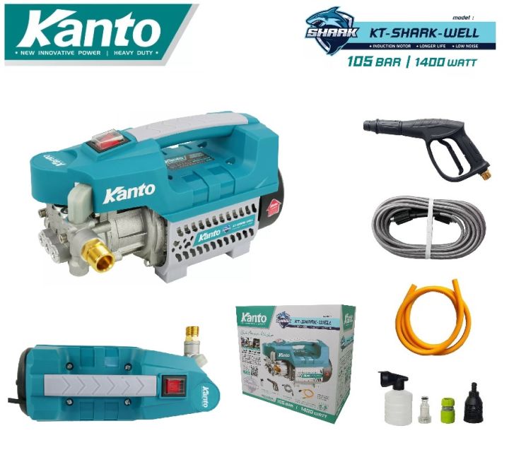 เครื่องฉีดน้ำแรงดันสูง-kanto-kt-shark-well-105-bar-auto-stop-1400w-ปั๊มอัดฉีดแรงดันสูง-เครื่องอัดฉีด-ฉีดล้าง-ปรับฉีดตรง-ฉีดกระจายได้-ล้างรถ-ล้างพื้น-อุปกรณ์ครบชุด-ส่งไว