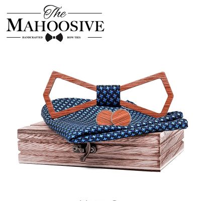 Mahoosive New Arrival Men Wooden Bow Tie Shape Bowknots Hollow Cut Out Wood Bow Ties For Mens Wedding Suits