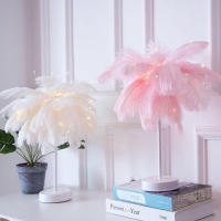 Romantic Feather Table Lamp with Remote Control USBAA Battery Power Desk Lamp Tree Feather Lampshade Night Light for Birthday