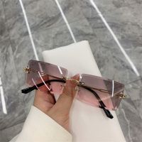 Fashion Vintage Sunglasses Rimless Rectagular Cutting Lens Sun Glasses Gradient Sunglasses Wholesale Uv400 Box Random Color