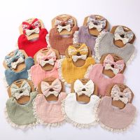 【CC】 3Pcs/Set Baby Muslin Cotton Bibs Headbands Set Toddler Tassel Feeding Drool Saliva Burp Infant