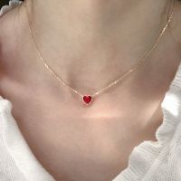 New product silver inlaid ruby love heart clavicle chain pendant exquisite romantic and elegant ladies engagement jewelry