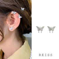 ต่างหูเงิน925ฝังเพชรแบบเรียบง่ายต่างหูผีเสื้อ Ins Wild Ear Bone Clip Earrings