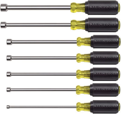 Klein Tools 647M Tool Set, Magnetic Nut Drivers Sizes 3/16, 1/4, 5/16, 11/32, 3/8, 7/16, 1/2-Inch, 6-Inch Hollow Shafts, 7-Piece