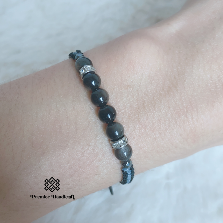 silver-obsidian-macrame-black-gray-สร้อยข้อมือหินนำโชคเชือกถัก-กำไลข้อมือหินนำโชคเชือกถัก-ความจริง-ปลดปล่อย-สมาธิ-handmade-stone-braceletเชือกถักข้อมือหินมงคล