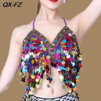 【YD】 Belly Sequin Coin Tassel Top Halter Crop Dancing Performance Costumes