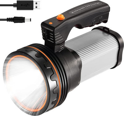 CSNDICE 35W Rechargeable Handheld Flashlights- High Lumens Spotlight 9000 Lumens, IPX45 Waterproof Rechargeable Spotlight USB Output 6600mAh, Can be Used for Home and Outdoor use Silver