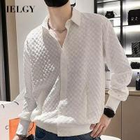 IELGY เสื้อเชิ้ตผู้ชายแขนยาว,สีทึบผู้ชายเข้ากับทุกชุดยางยืดลำลอง