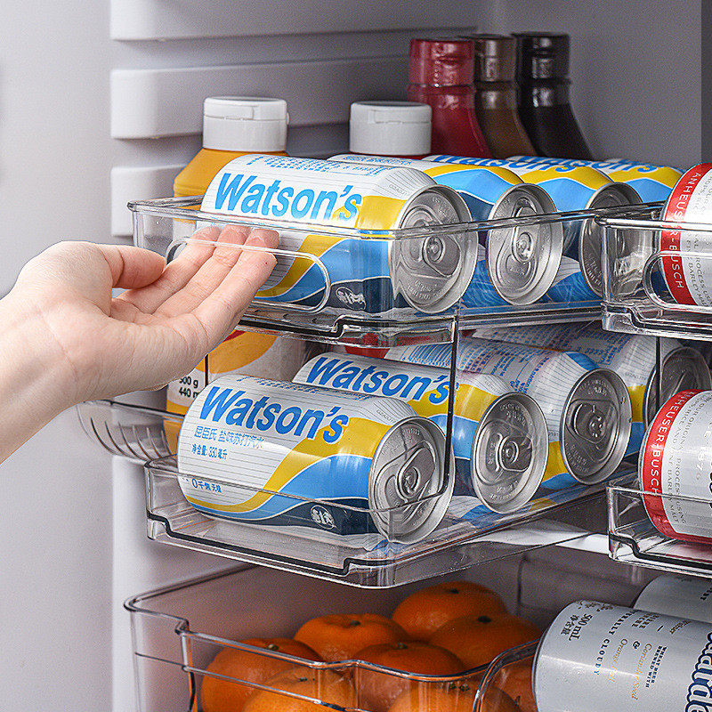 2-Tier Can Rolling Refrigerator Organizer Bins Soda Can Beverage Bottle Holder