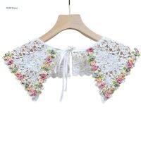 《The Empty island House》ผ้าคลุมไหล่ปลอมแบบถอดได้สำหรับผู้หญิง Multicolor 3DFlower Trim ScarfHollow Out EmbroideryCape