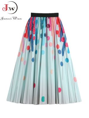 【CC】 Dot Skirts New Female Print Pleated Beach Skirt