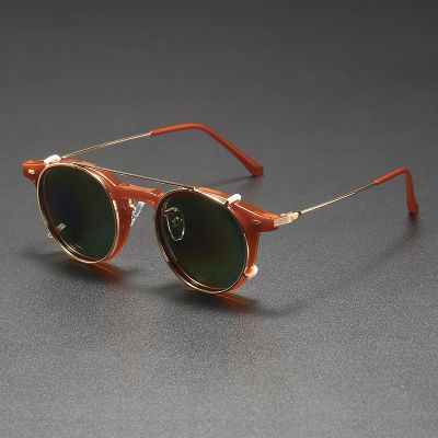 Retro Steampunk Round Clip On Sunglasses Man TR90 Party Polarized Sun Glasses Woman Brand Vintage UV400 Double Layer Removable
