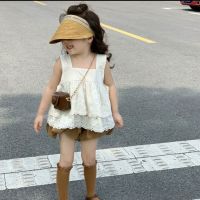 CUI YI SHOP Embroidered Baby Shirt 2023 Small and Medium-sized Sleeveless Top Pants Two-piece Set