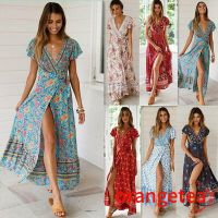 COD DSFGRDGHHHHH ✪B-BUK Womens V-Neck Floral Split Dress Boho Summer Beach