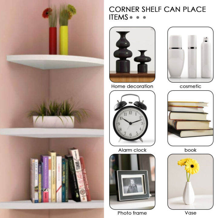 3Piece Floating Corner Shelf，White Corner Wall Shelf Round Corner Wall