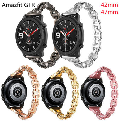 เหมาะสำหรับ amazfit GTR VO สายนาฬิกาโซ่เพชรสายนาฬิกาสแตนเลสสตีล 42mm 47mm สายนาฬิกา