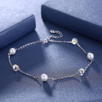 LEKANI Crystals From SWAROVSKI Real 925 Sterling Silver Beads Chain Anklets For Women 2018 Pearls Bracelets Sandal Foot Jewelry